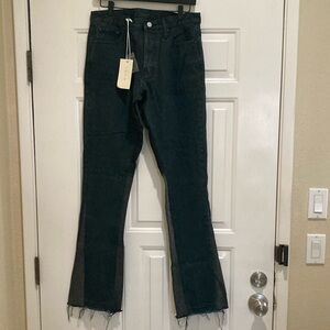 MNML off black two tone raw hem flare jeans